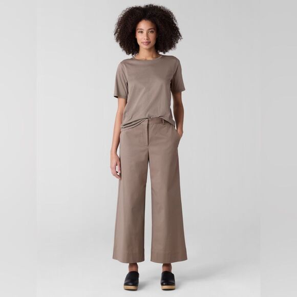 Eileen Fisher Stretch Cotton Twill Wide Leg Trouser Pant Cocoa - Picture 9 of 10